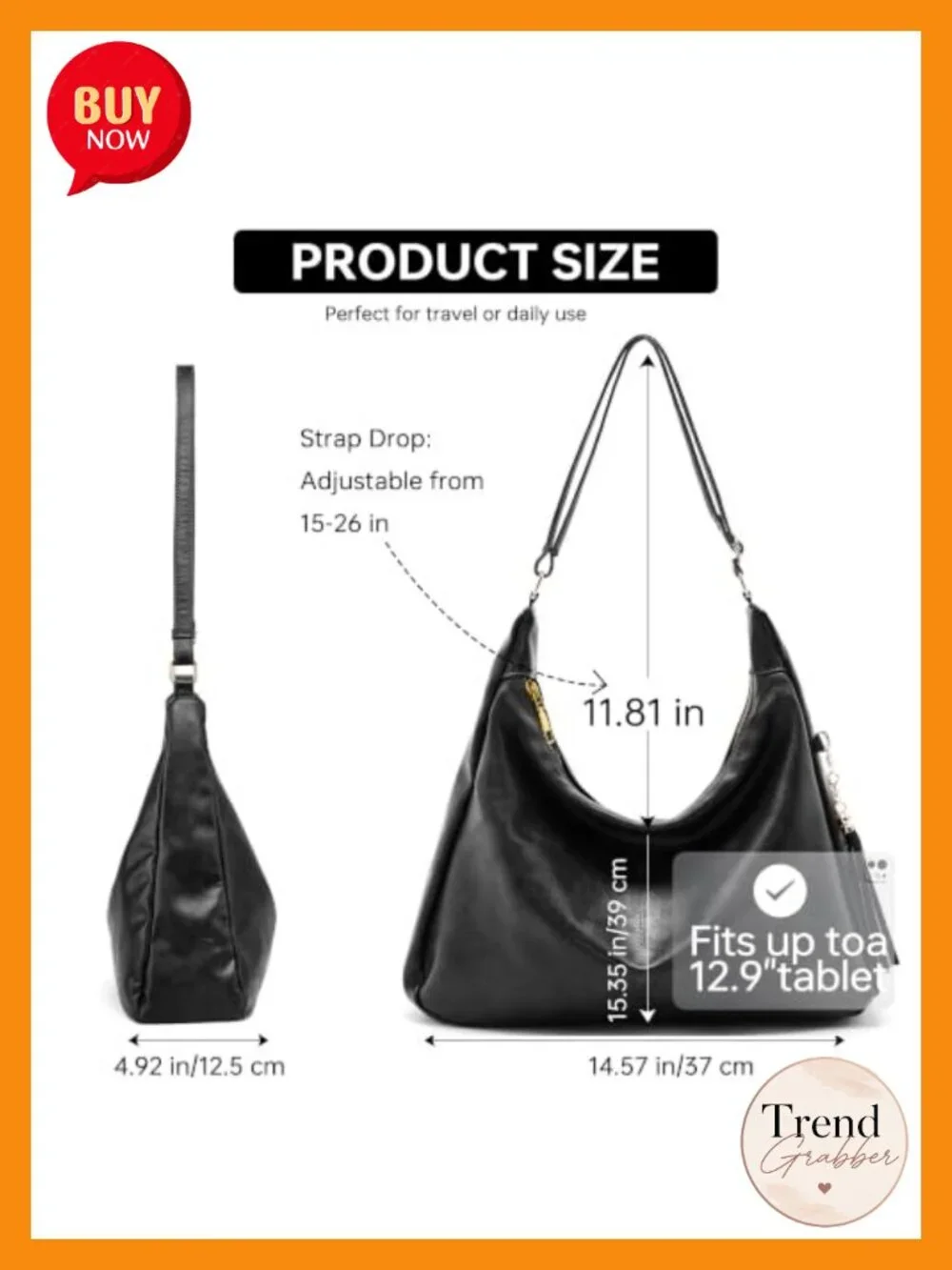 Slouchy Hobo Tote Bag Women Crossbody Shoulder Handbag Vegan Leather with Zipper